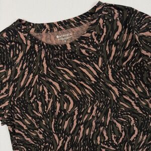 Athleta Womens Pink Olive Green Tiger Abstract Print Cotton T-Shirt Small